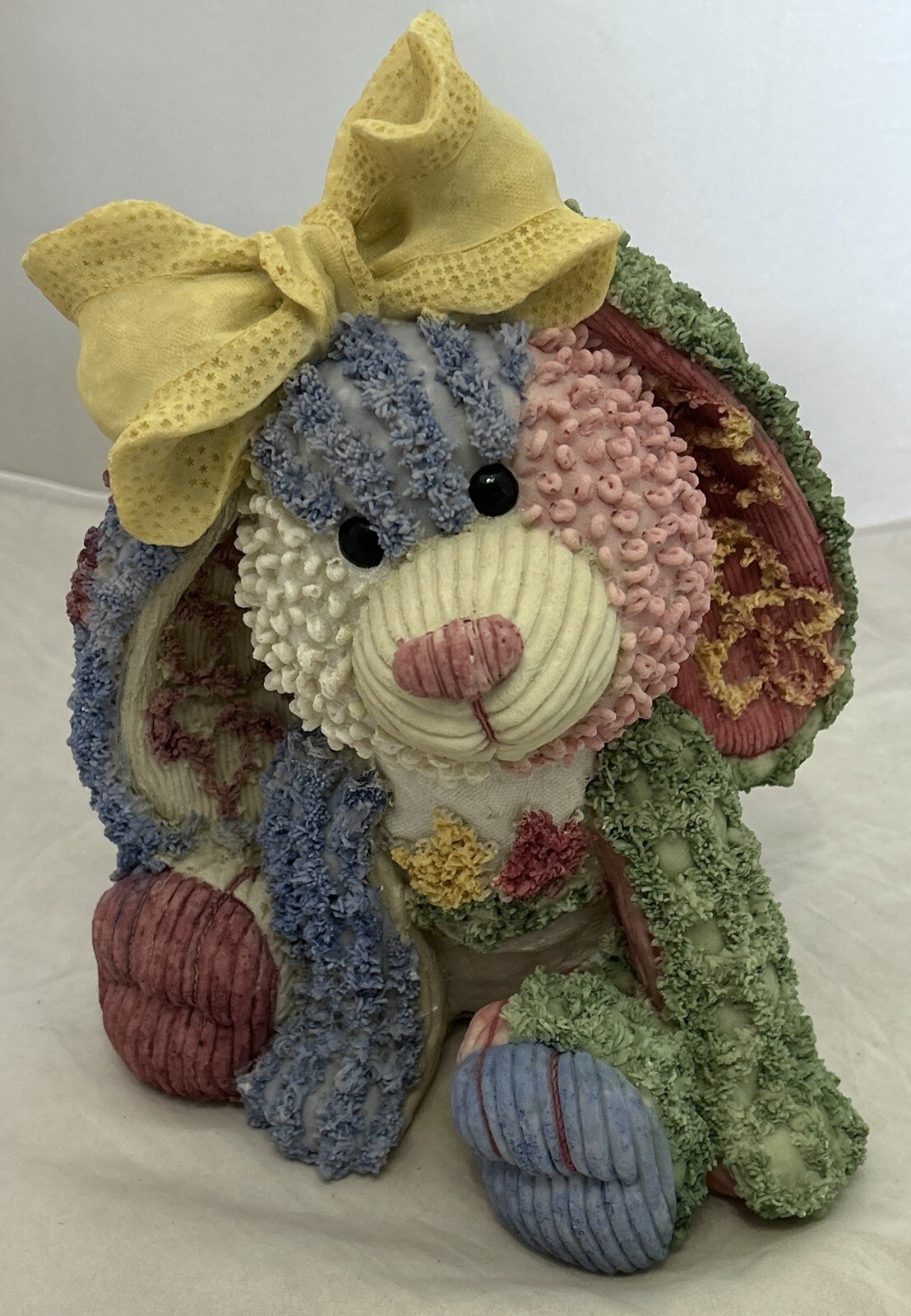 Vintage MSI 2001 Textured Bunny Figurine Pastel Patchwork Rabbit w/ Bow Easter