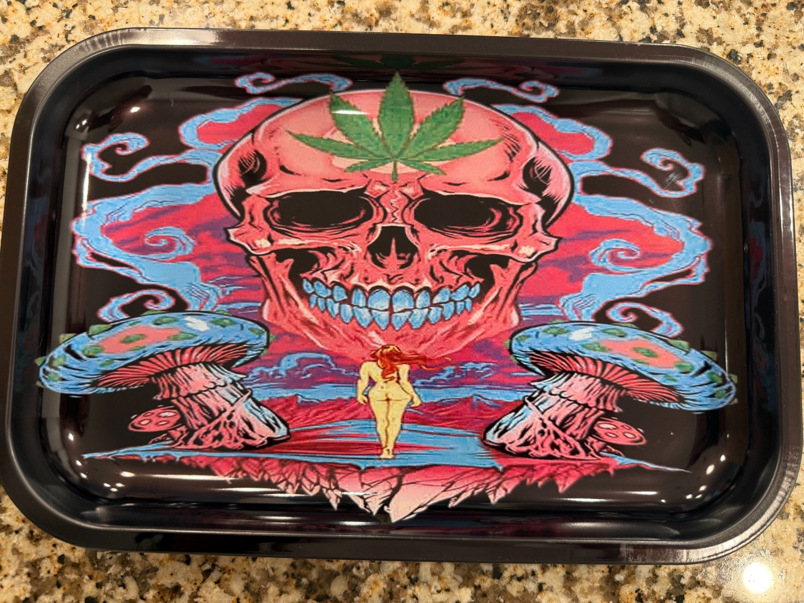 Premium Tin Tray Ash Tray Mushroom Skull God 11x7.5