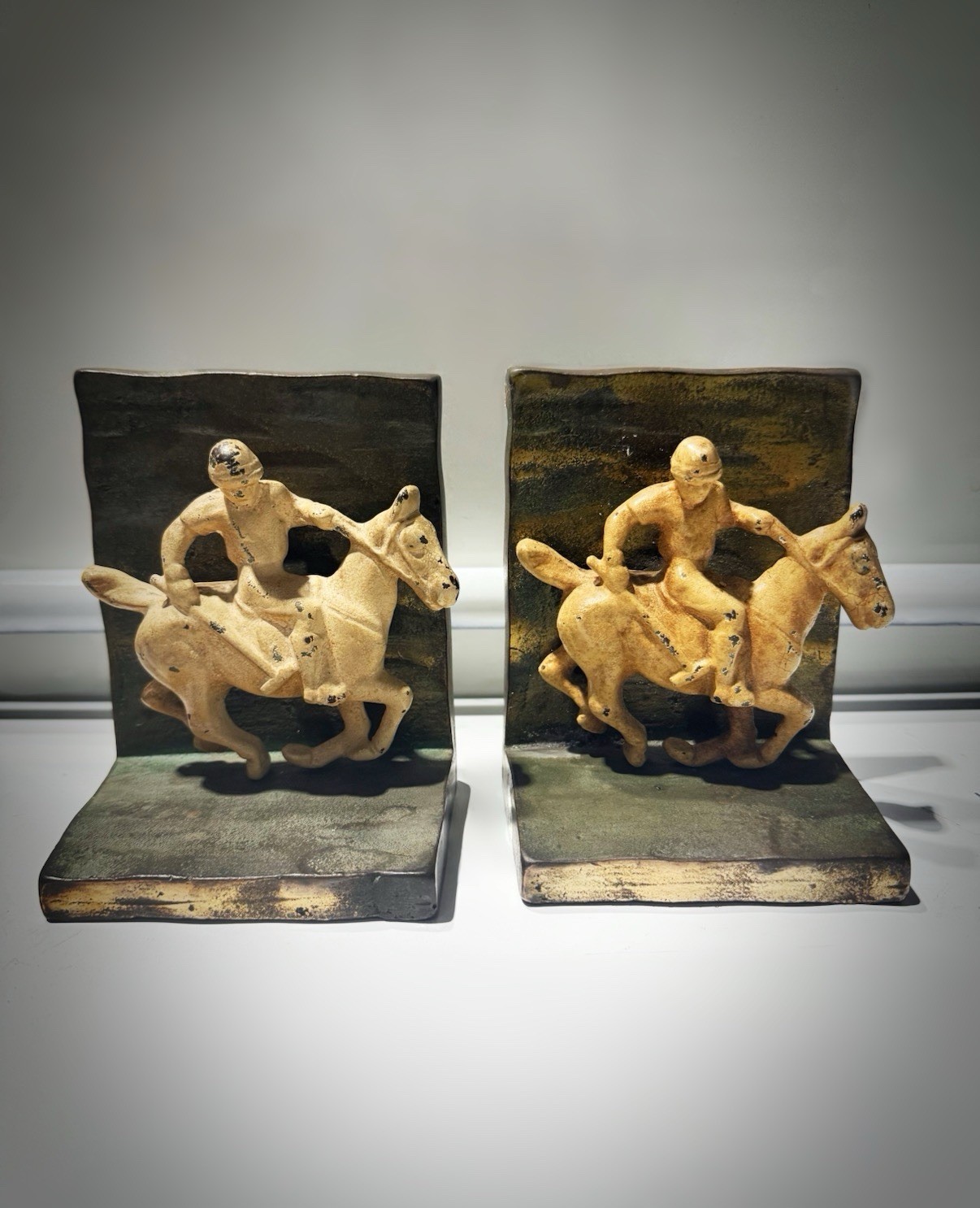 Pair Of 1930s Art Deco Polo Player Gilt Bookends