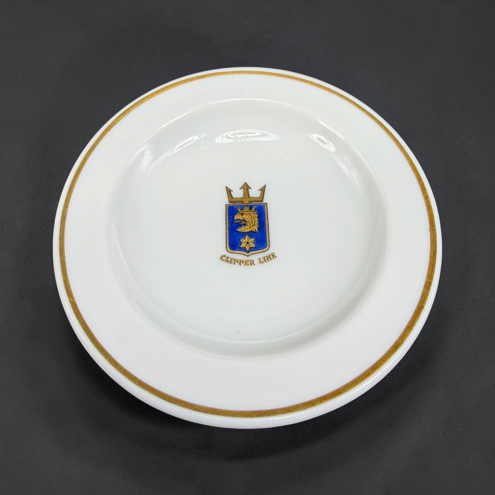 Rorstrand Sverige Clipper Line Porcelain Butter Pat Coaster White Gold Trim 3in