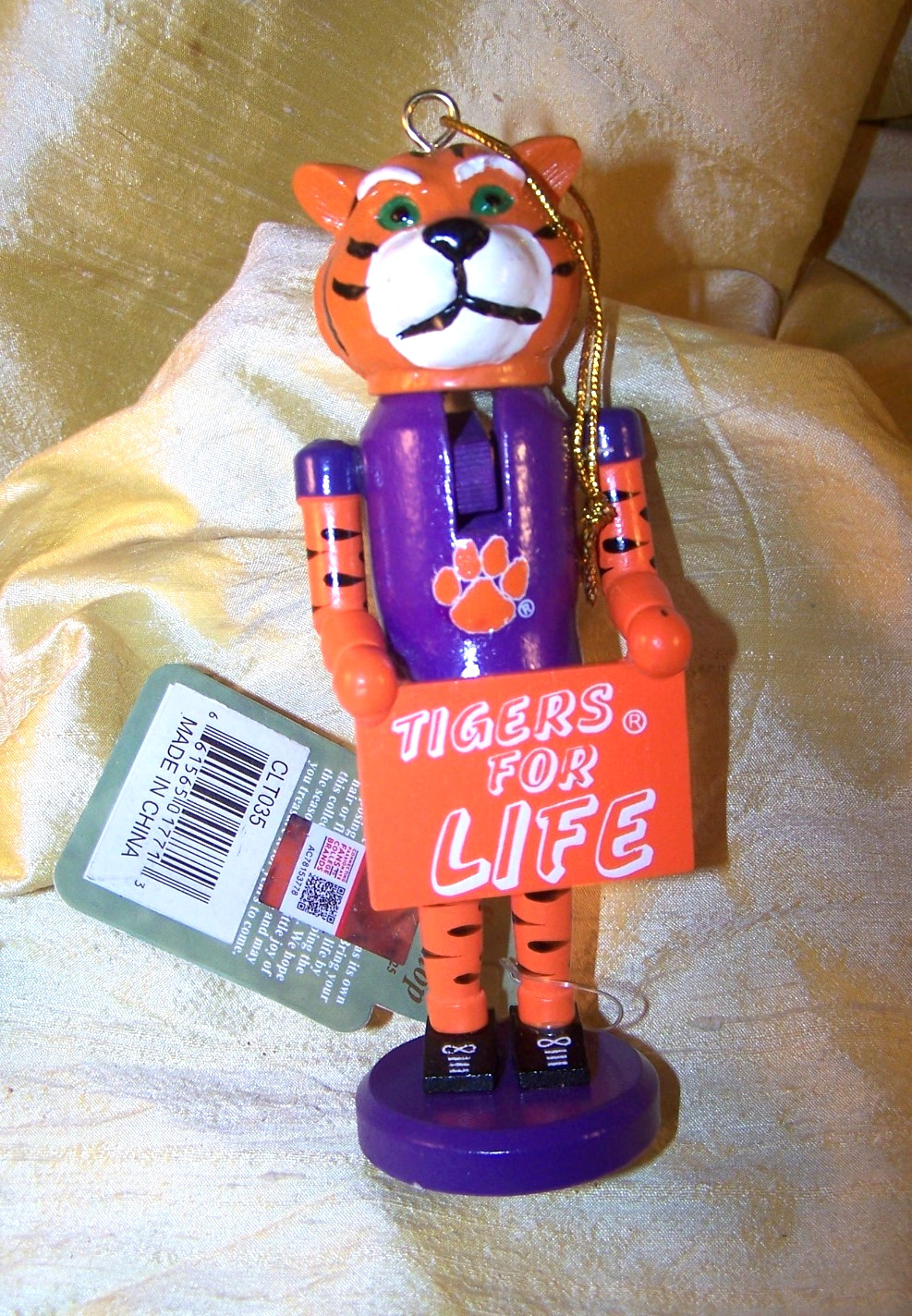 Santa's Workshop Clemson University wood mascot ornament 