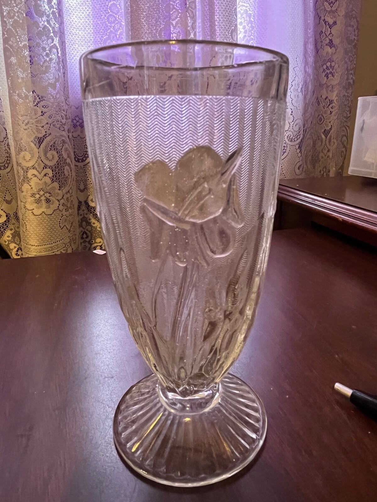 Iris Herringbone 6 inch Footed tumbler by Jeanette Glass Iris Herringbone 6 inch Footed tumbler by Jeanette Glass