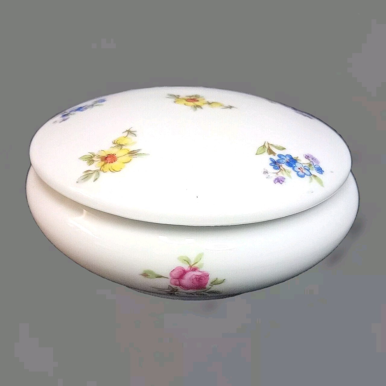 Rochard Limoges France Round Porcelain Floral Trinket Box Vanity Powder Jar