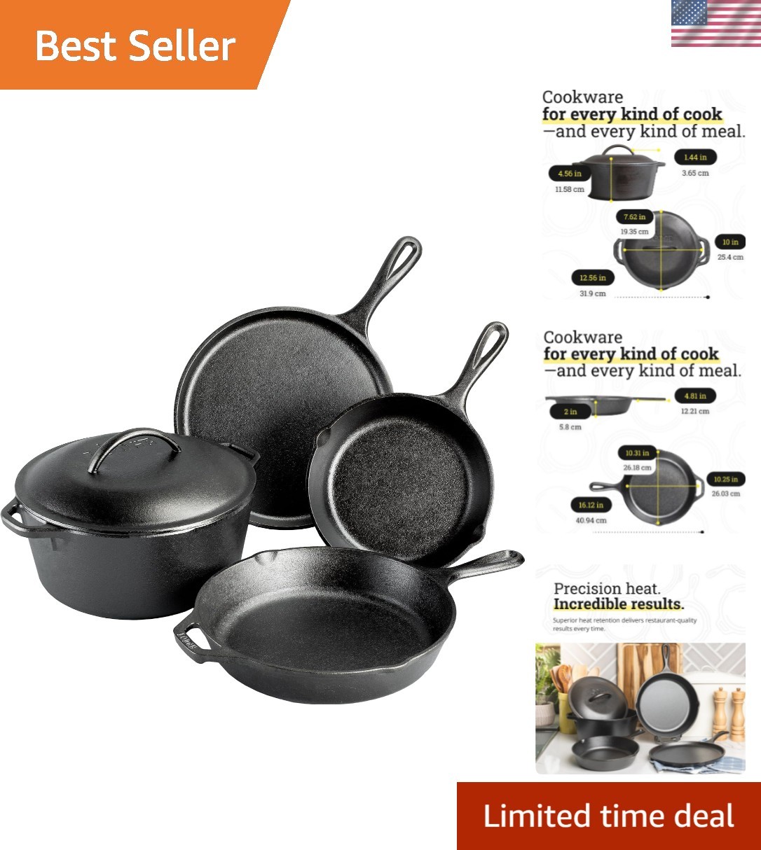 Cast Iron 5-Piece Set, PFAS-Free Pre-Seasoned Kitchen Set