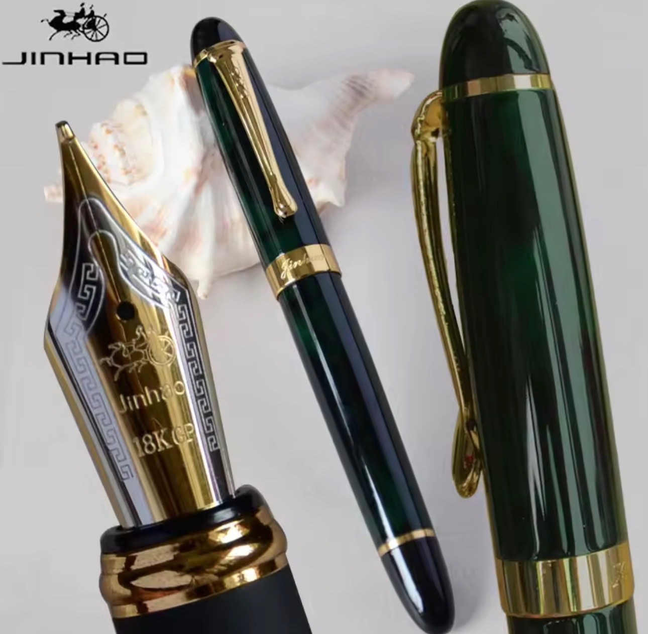 Wingsung 630 Fountain Pen Resin Writing Pen Piston Gold Clip 0.7mm Gift Green