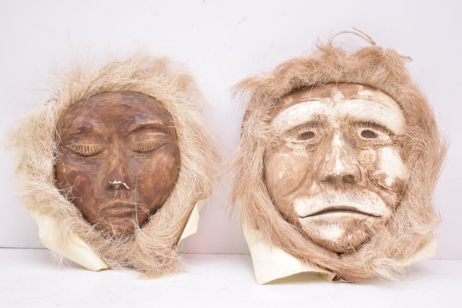 Set 2 Masks Sculptures Pottery  Clay Yukon Indian Native Eskimo Northwest coast