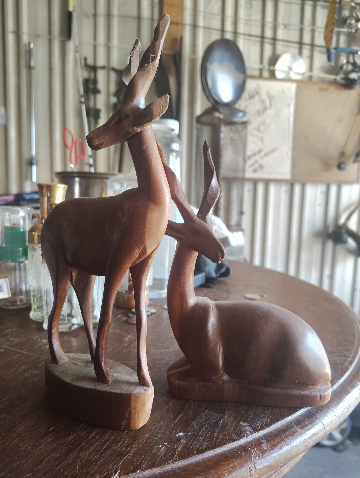 Hand Carved Wooden Gazelle Antelope Deer Statue Folk Art Sculptures Set of 2 Hand Carved Wooden Gazelle Antelope Deer Statue Folk Art Sculptures Set of 2