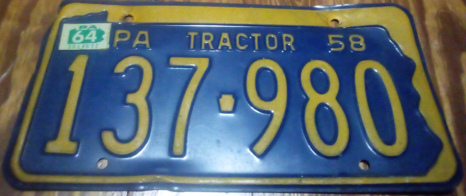 1958 Pennsylvania Tractor License Plate PA Penna 137 980