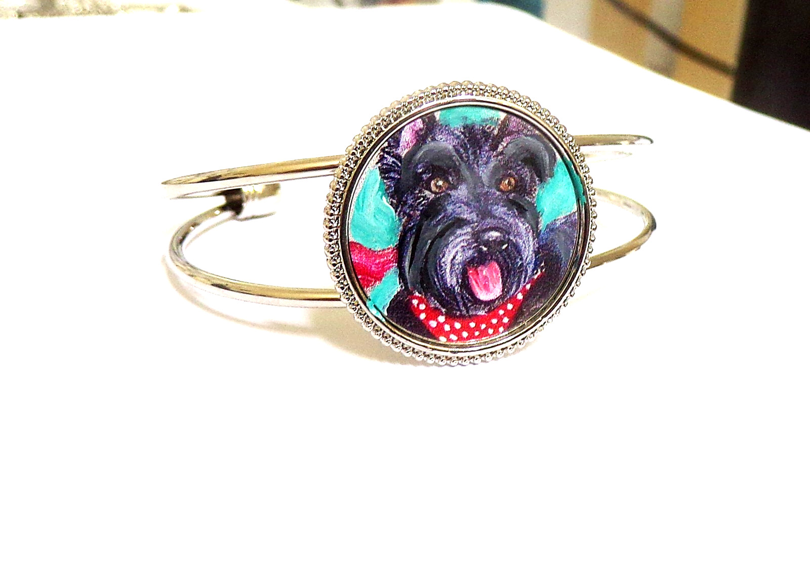 Hand painted Scottish Terrier on silver tone Bracelet