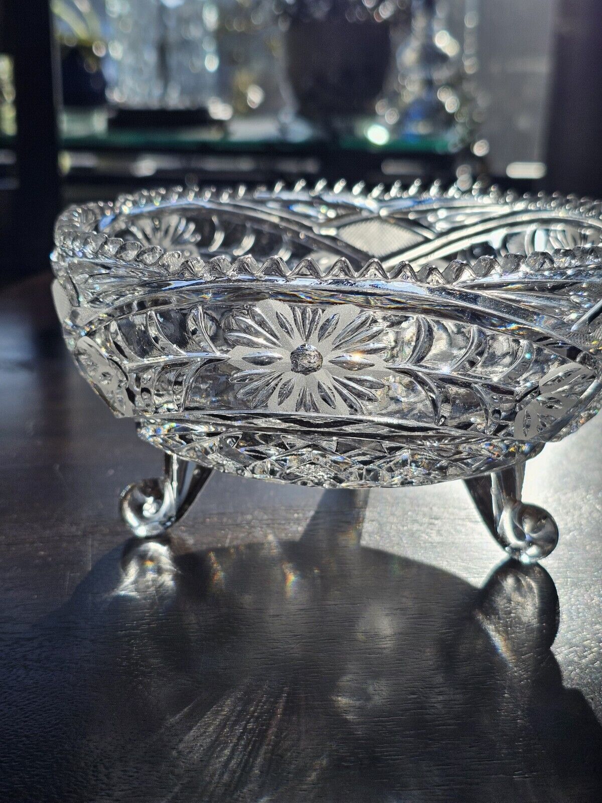 Vtg Imperlux 24% Cut Lead Crystal From Germany, 3 Footed, Etched Floral Design,