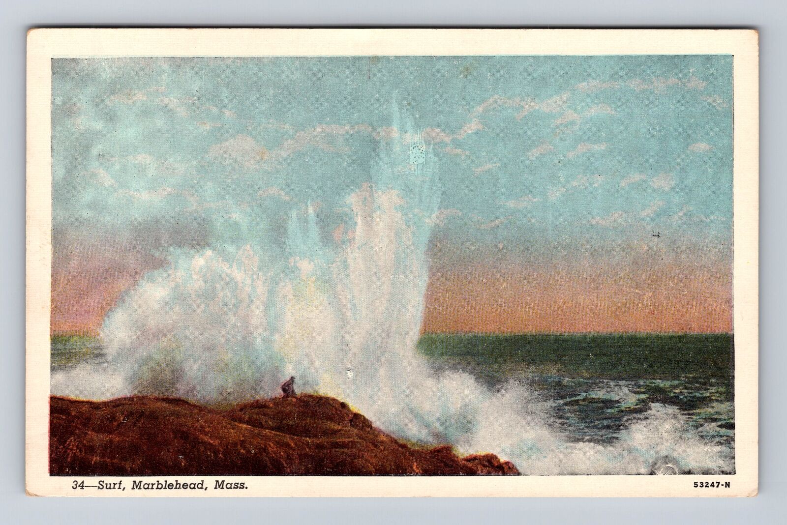 Marblehead MA-Massachusetts, Surf along Coastline, Antique Vintage Postcard