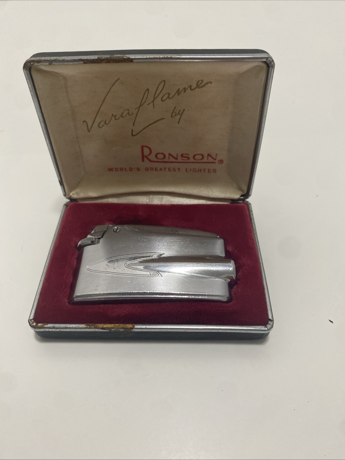 Vintage Ronson Varaflame Premier Butane Lighter w/ Original Case