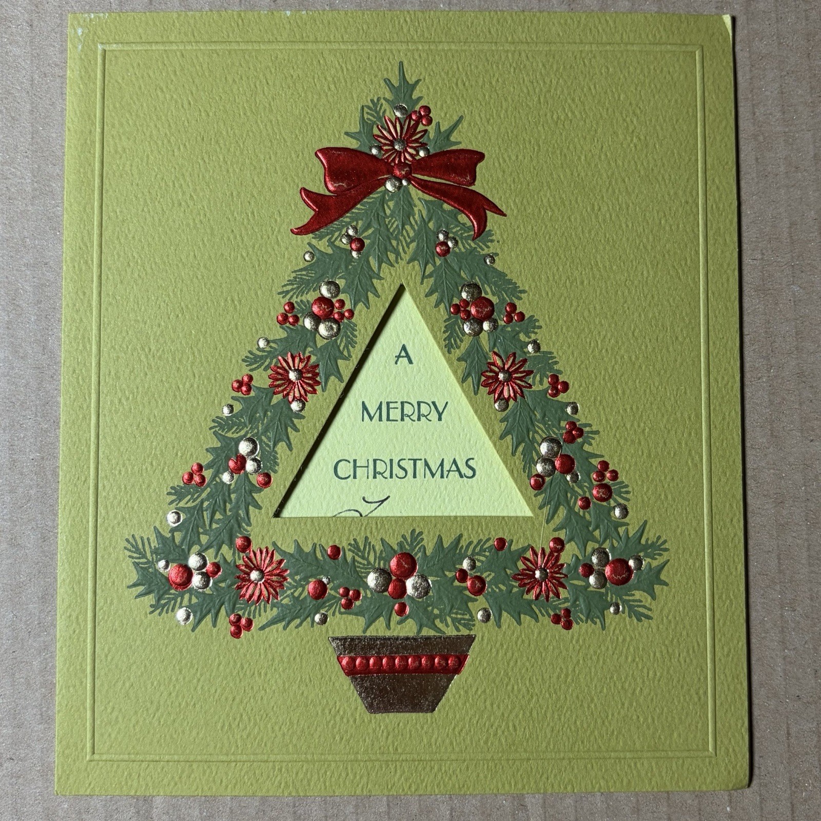 Vintage 1976 Chryson’s Christmas Card Mod Tree Die Cut Metallic