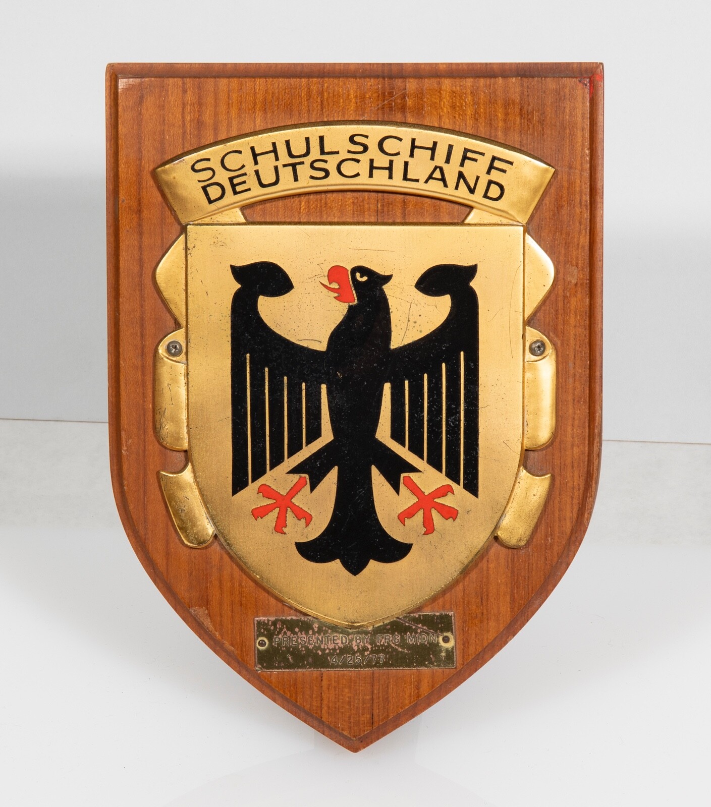Vintage German Military Schulschiff Deutschland Naval Ship Plaque Bundeswappen