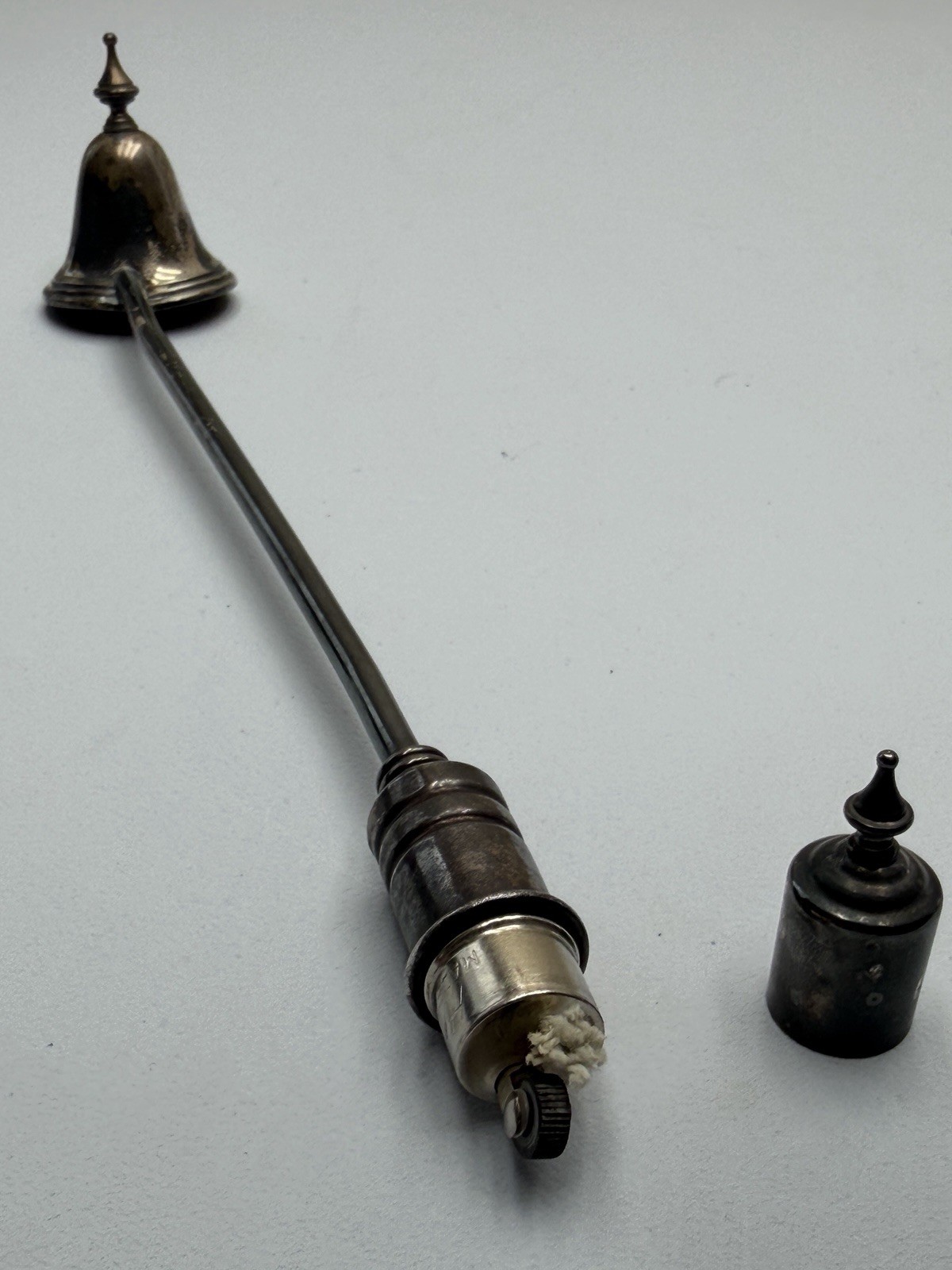 Vintage Sterling Silver Bell Candle Snuffer & HyGlo Wick Lighter 9.75” - WORKING