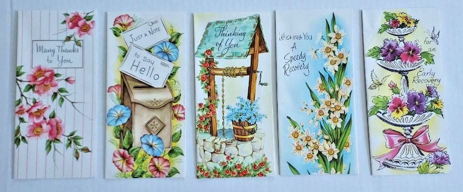 5 VTG Greeting Cards Thank You Hello Speedy Recovery Unused Vintage LOT Alpine