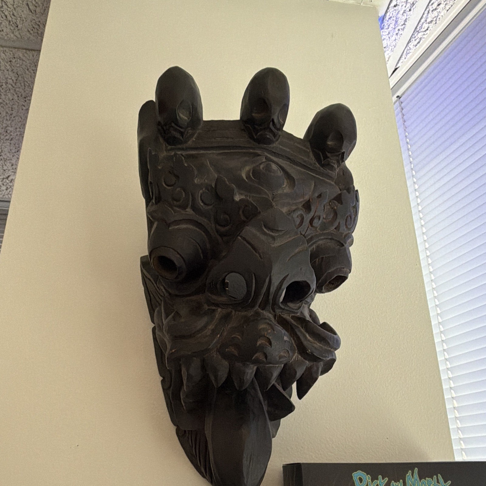 19th century Hand-Carved Dark Wood Tribal Style Wall Mask Hanging Decor