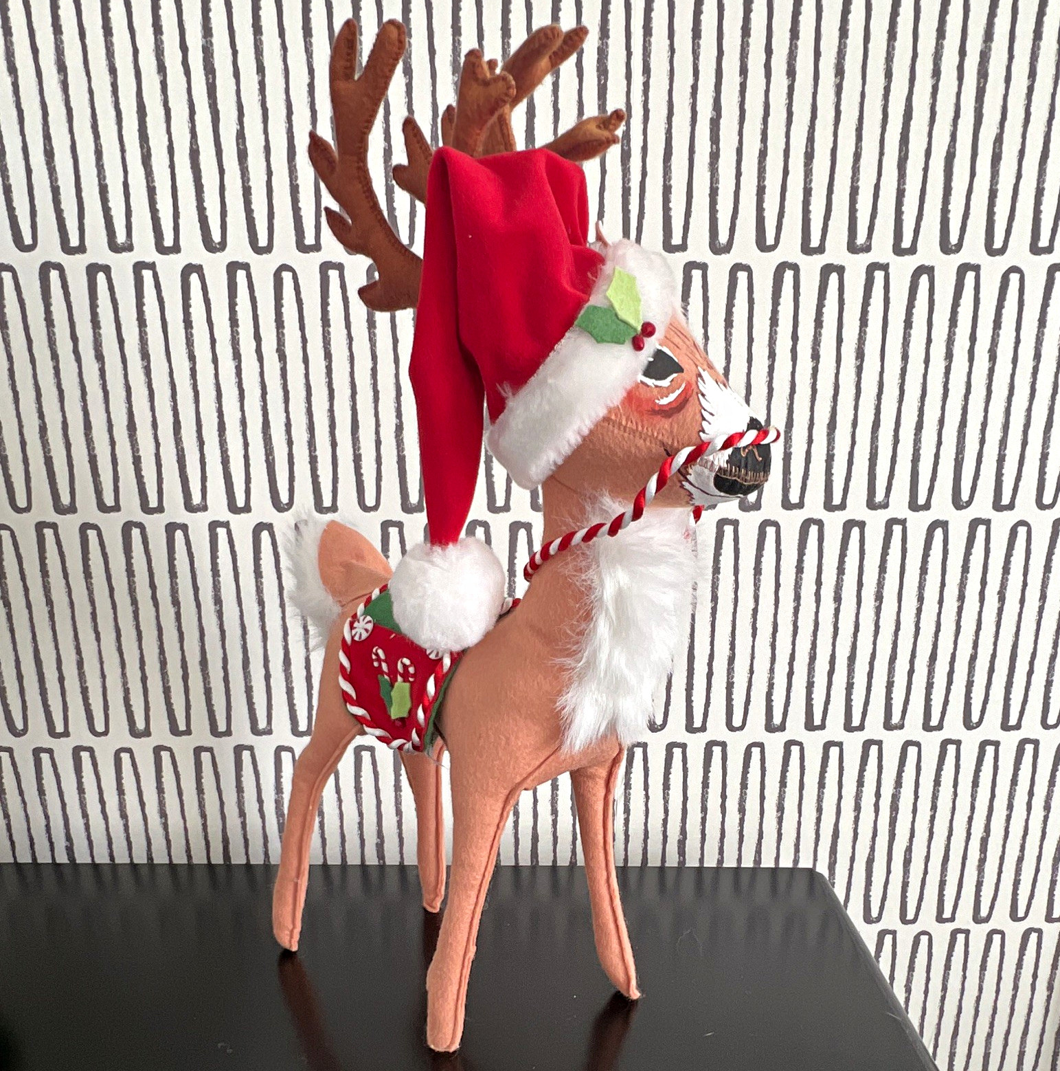 Annalee Fabric Reindeer Figurine Santa Hat 20 in