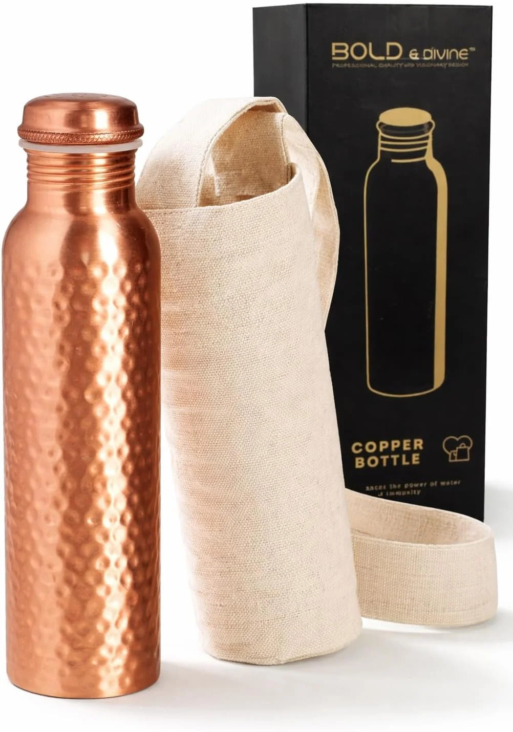 Premium 32oz Pure Copper Hammered Water Bottle for Drinking - Ayurvedic Health B