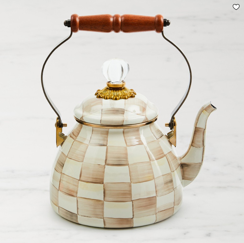 MacKenzie-Childs Mocha Check Tea Kettle Enamel Steel MacKenzie-Childs Mocha Check Tea Kettle Enamel Steel