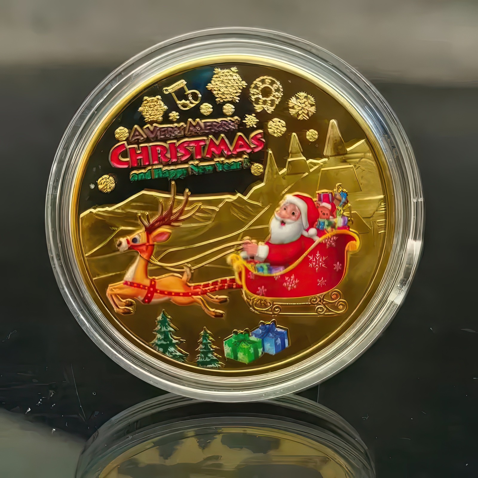 Santa Claus Merry Christmas Commemorative Coin - Gold Plated in Plastic Case