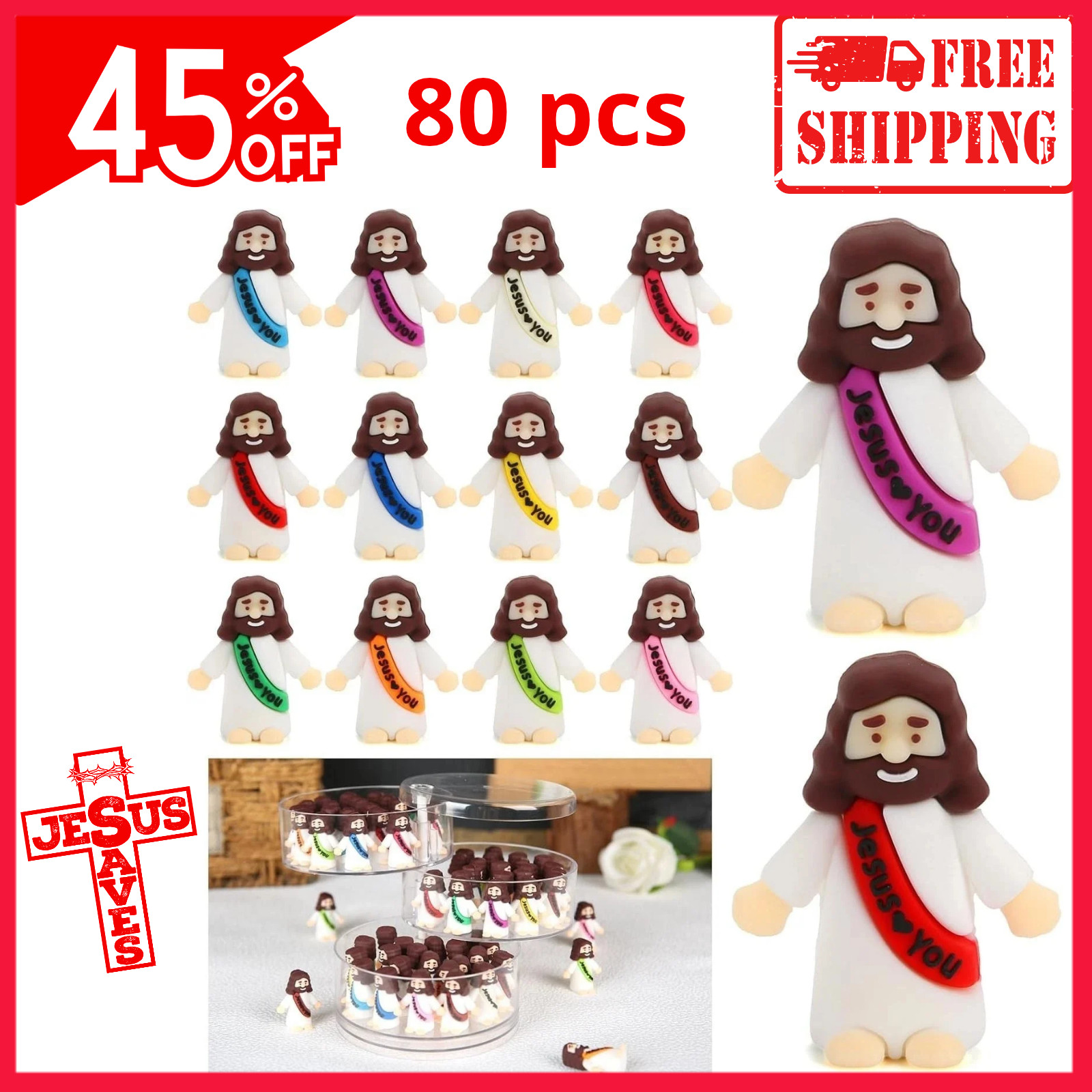 80 Pack Little Jesus Figures Loves You, Tiny Mini Jesus Figurines in Bulk NEW.