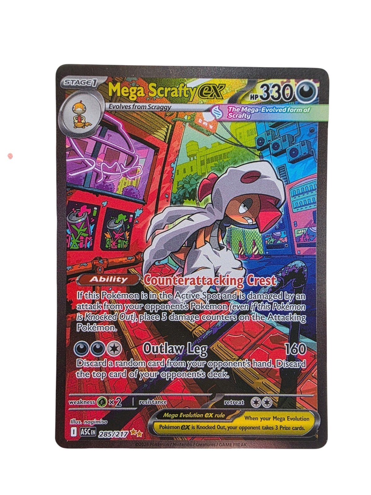 Nintendo Mega Scrafty EX ASC 285/217 Full Art Holo Secret Rare Eng 2016 English 