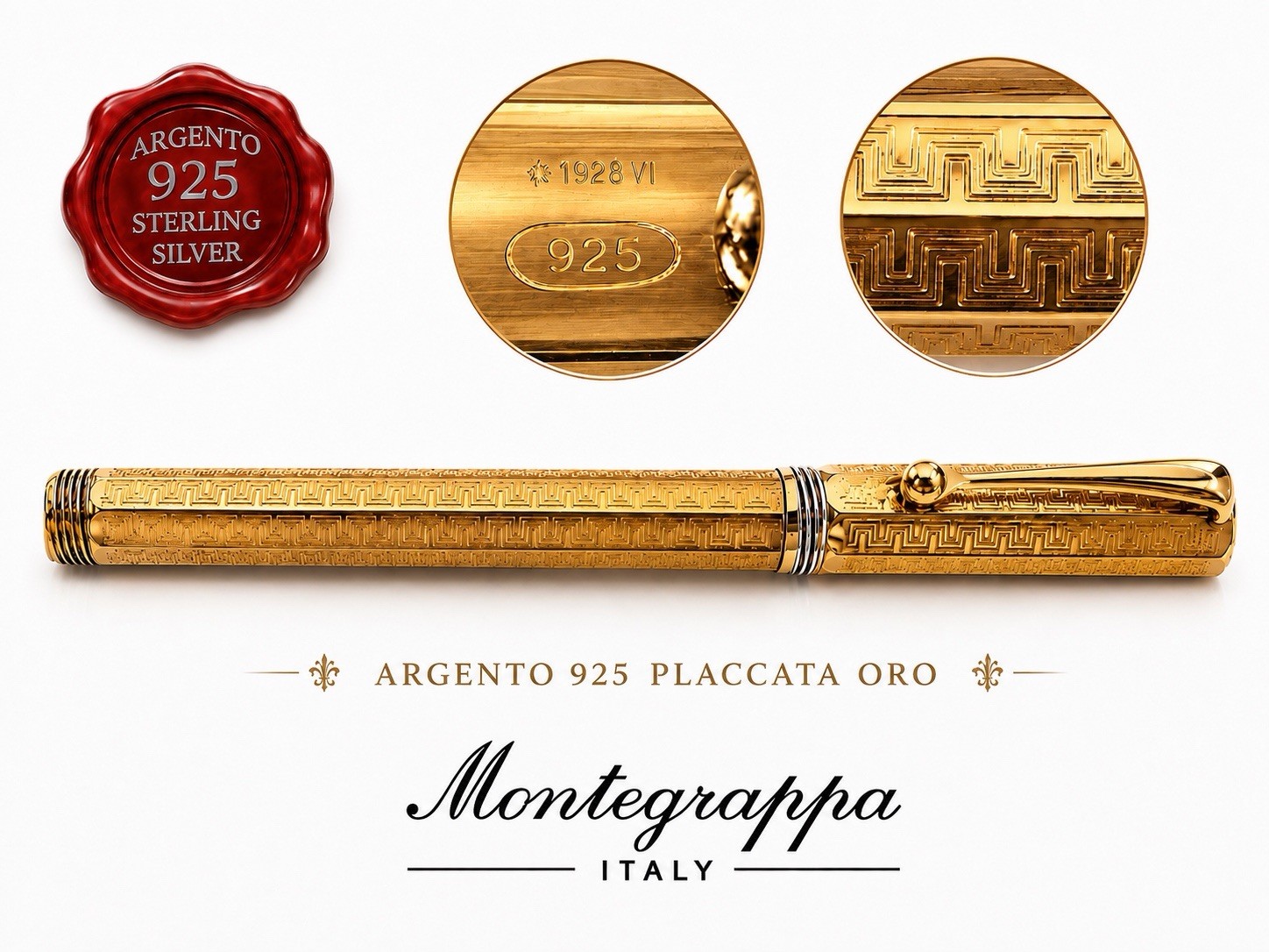MONTEGRAPPA Ballpoint Pen SILVER 925 Gold Greek Reminiscence Vintage