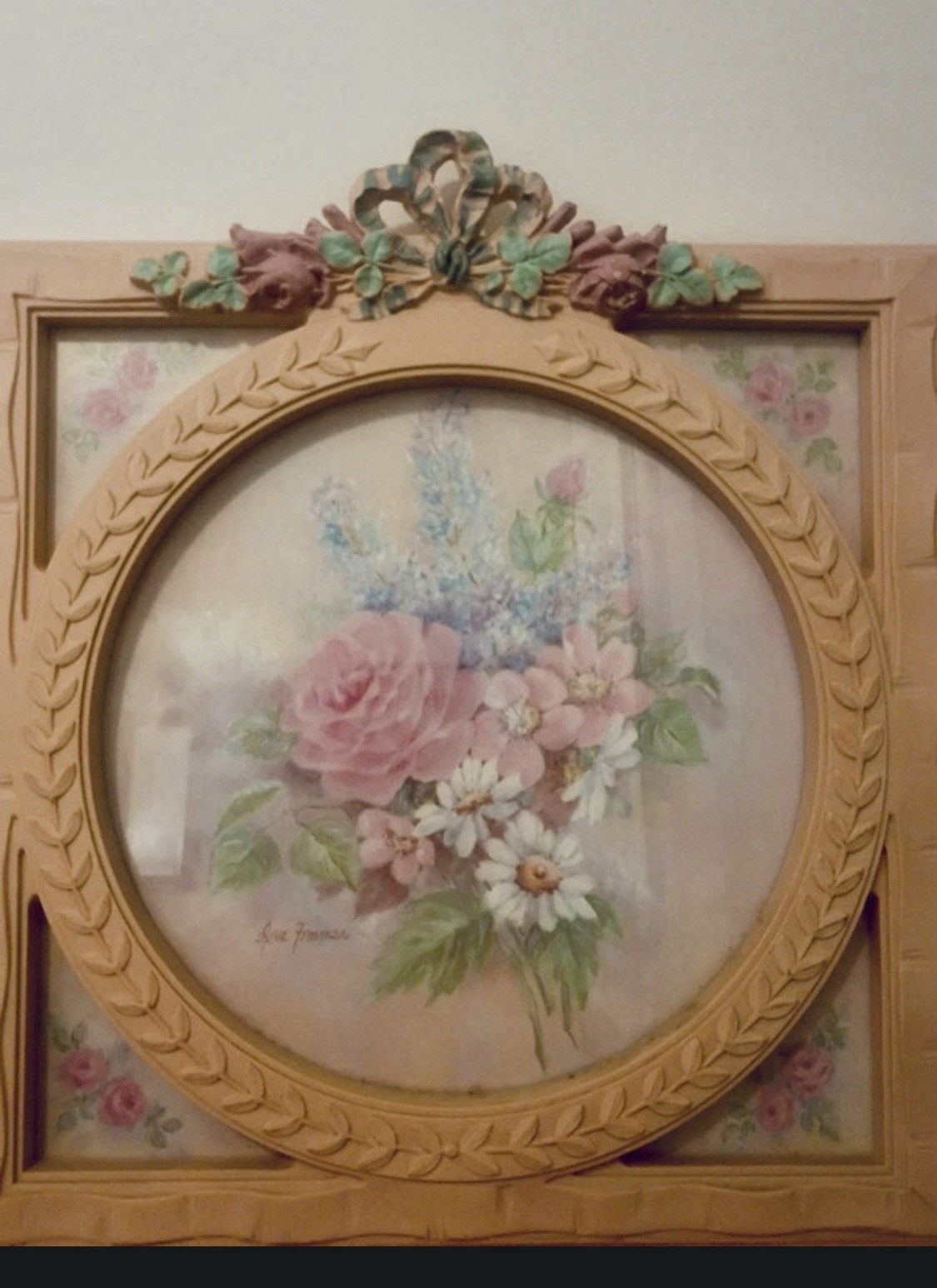 Set of TWO pictures- 1980s Vintage Ava Freeman Framed Floral Art Picture Flowers