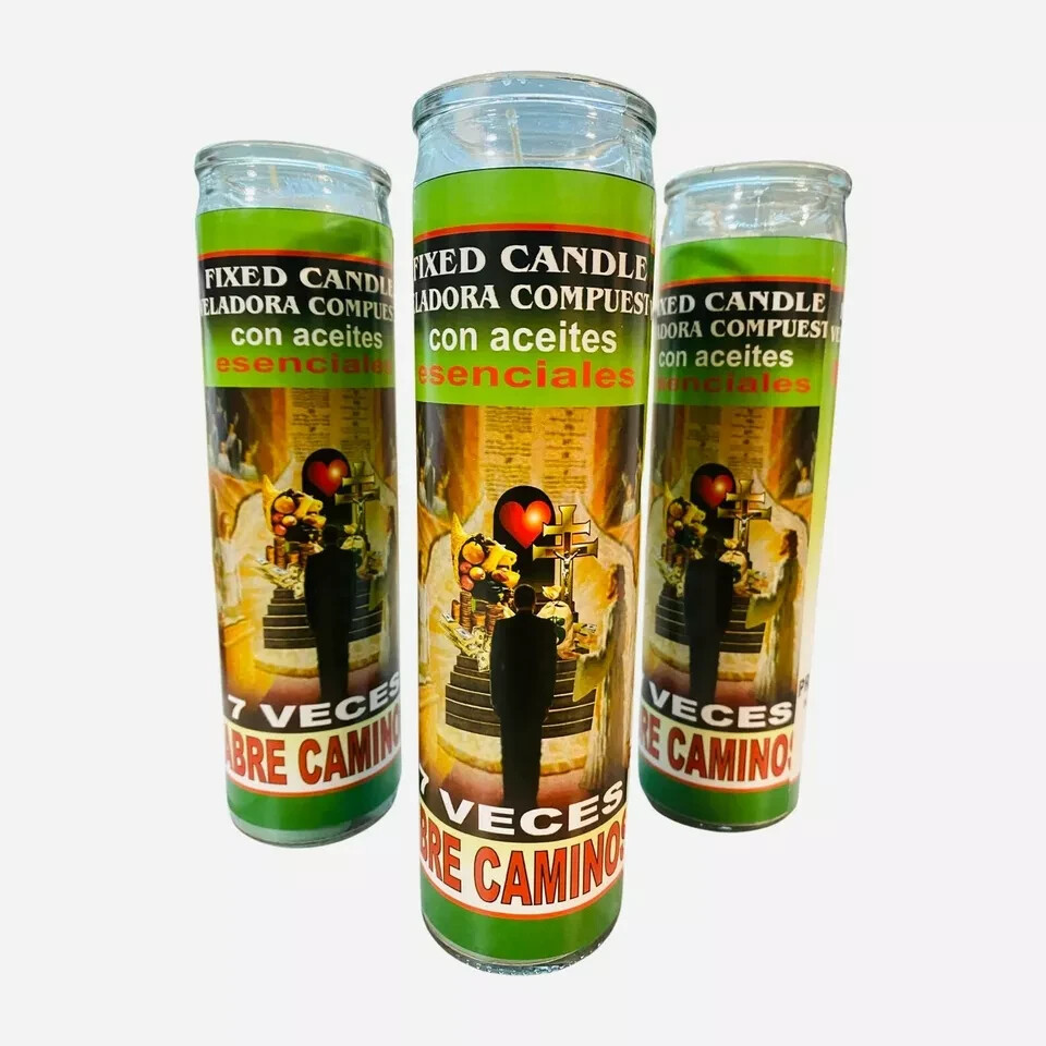 3x set- 7 Veces Abre Camino Veladora Preparada, 7 Times Open Road Fixed Candle