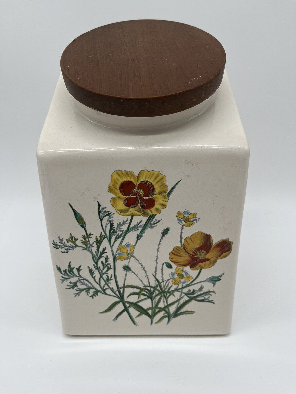 Vintage MCM Hyalyn USA 199-L Ceramic Canister With Wooden Lid