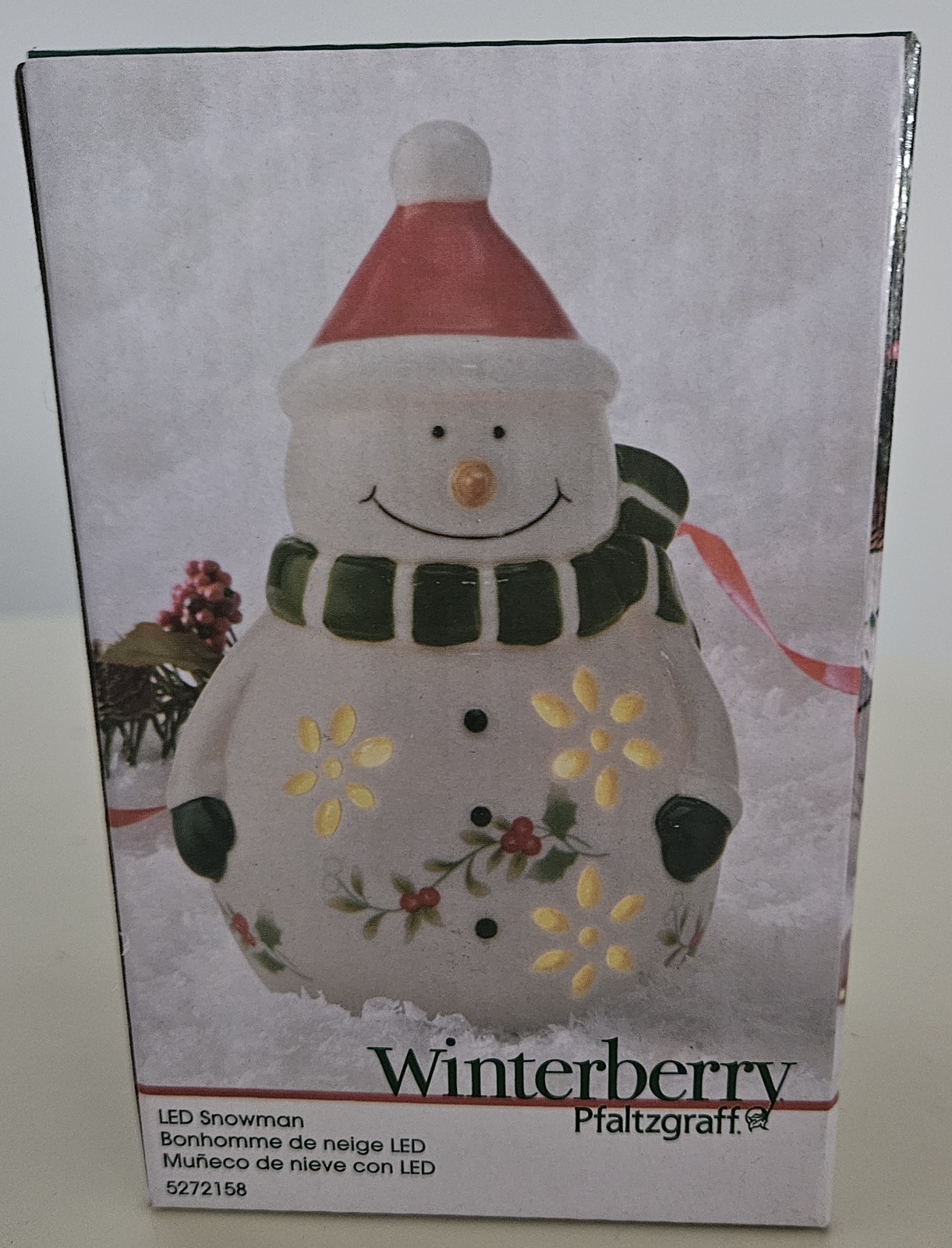 Pfaltzgraff Winterberry Snowman LED Light in Box WORKS