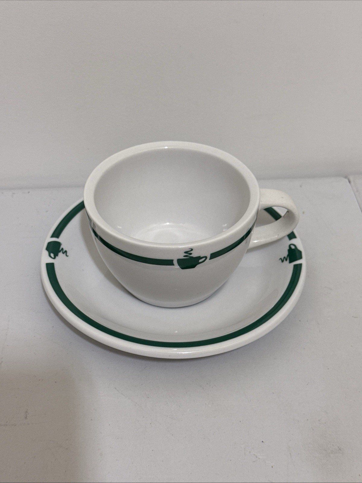Charming Vintage Over & Back Cup & Saucer Set Cafe/Diner Style-Green