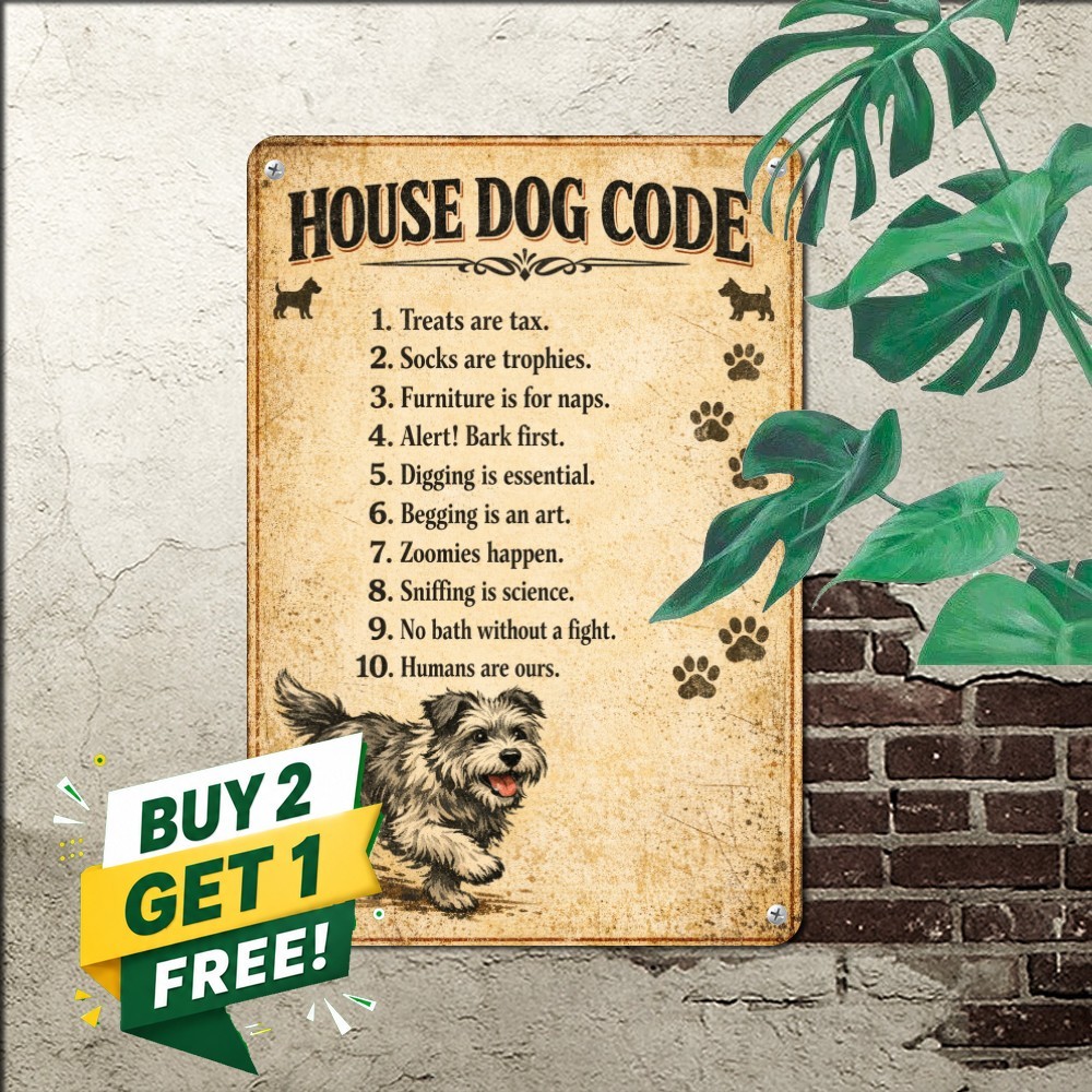 Terrier Dog House Rules Metal Sign Funny Puppy Humor Vintage Plaque 8x12