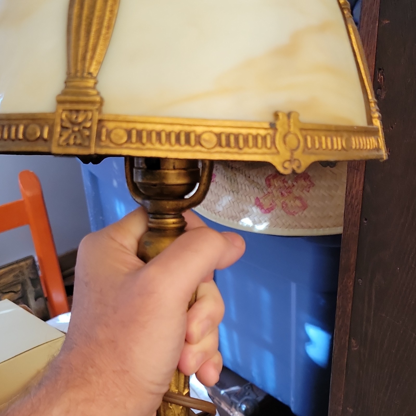 Antique  E. Miller & Co slag glass lamp