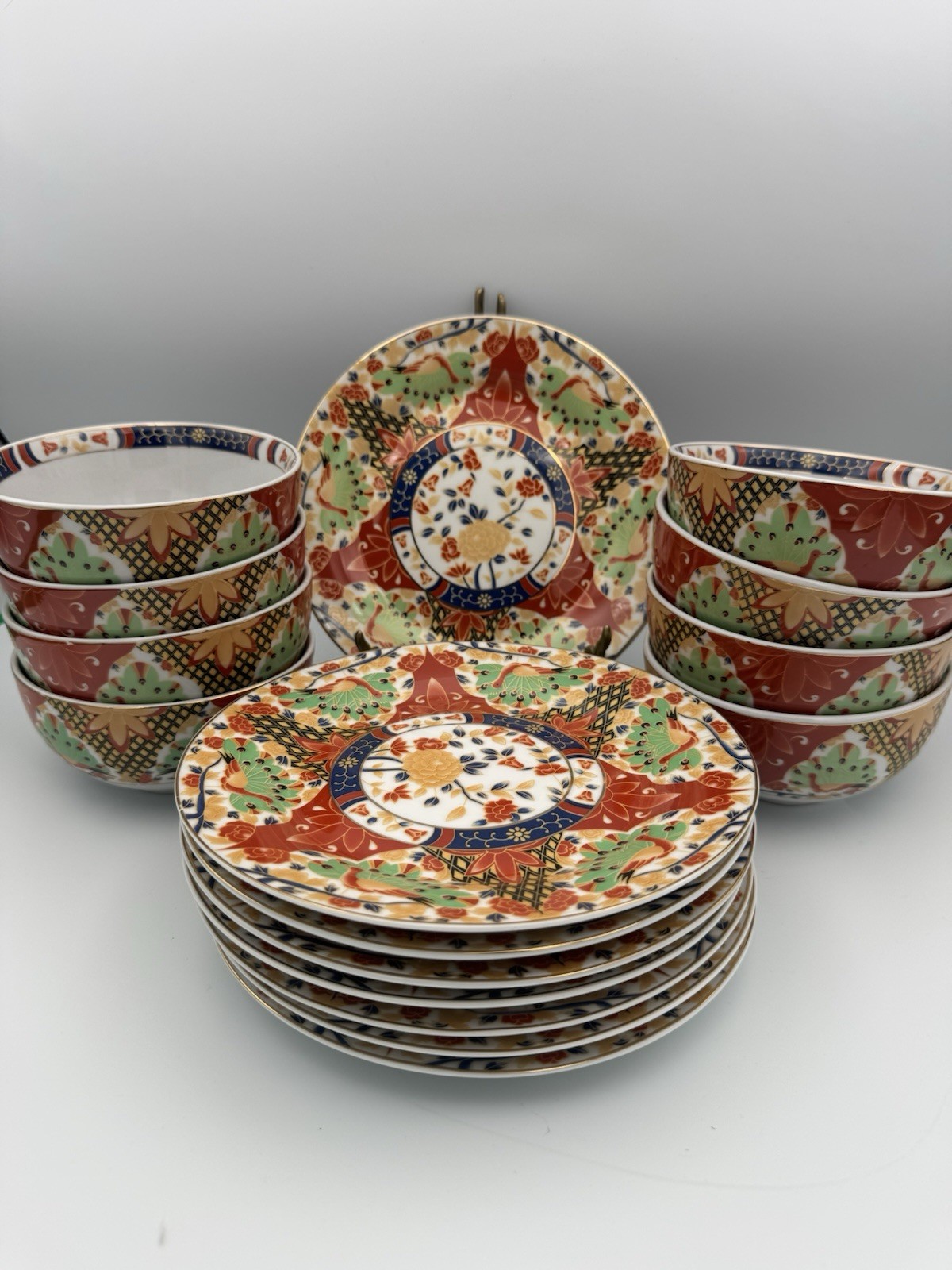 16- VTG Japanese Imari Gryphonware Plates & Bowls 1980’s. Rare Find