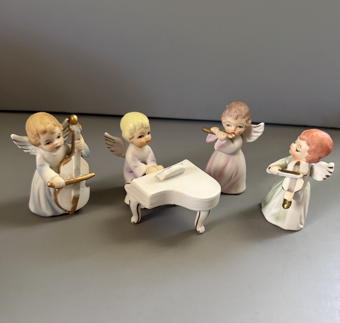 Vtg Schmid Bros 5 Pc Musical Angels Figurines Ceramic Japan Orchestra Christmas
