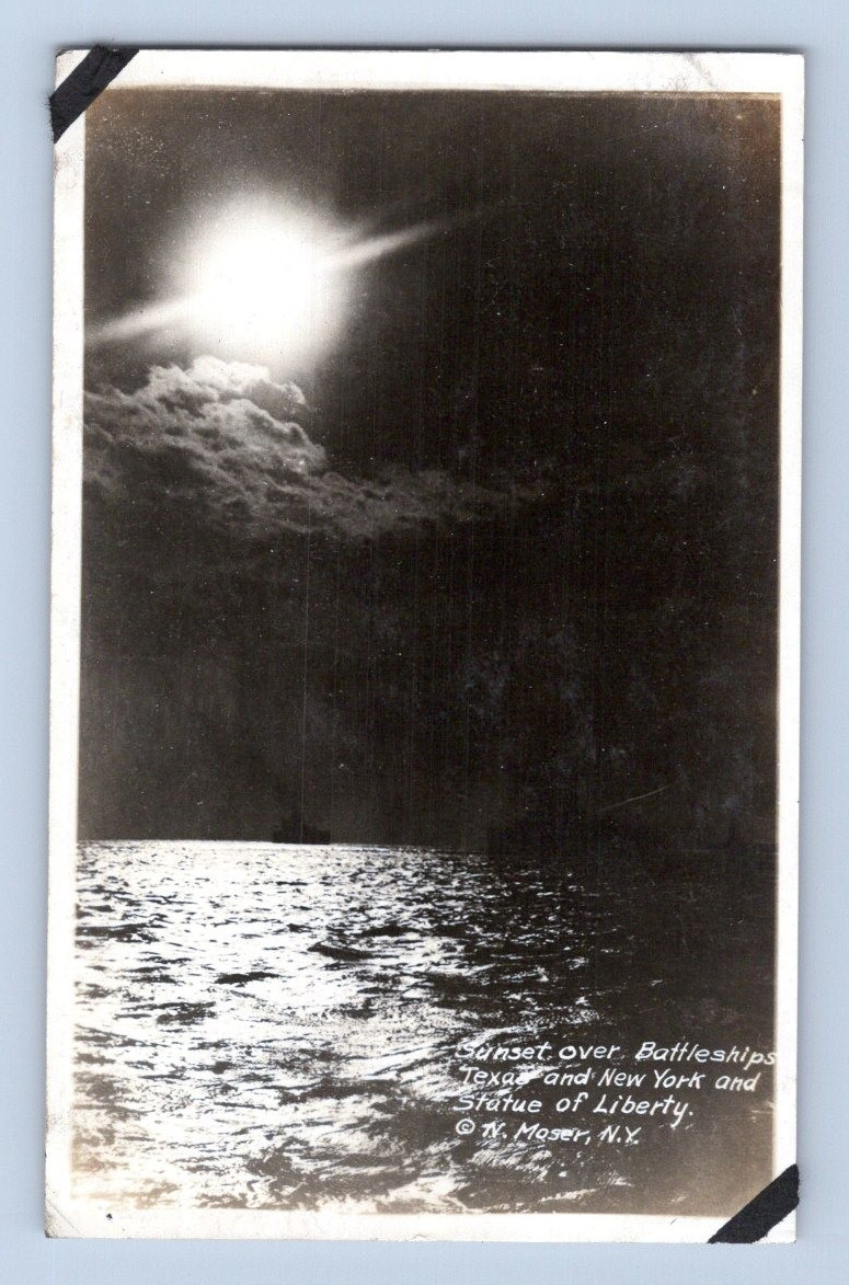 RPPC 1918. SUNSET OVER BATTLESHIPS TEXAS & NEW YORK. POSTCARD A1