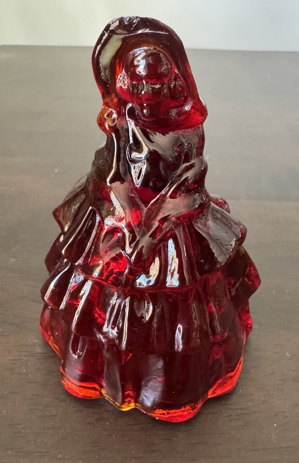 Cadmium Amberina Glass Lady Louise Colonial Lady Figurine Vintage Boyd Glass