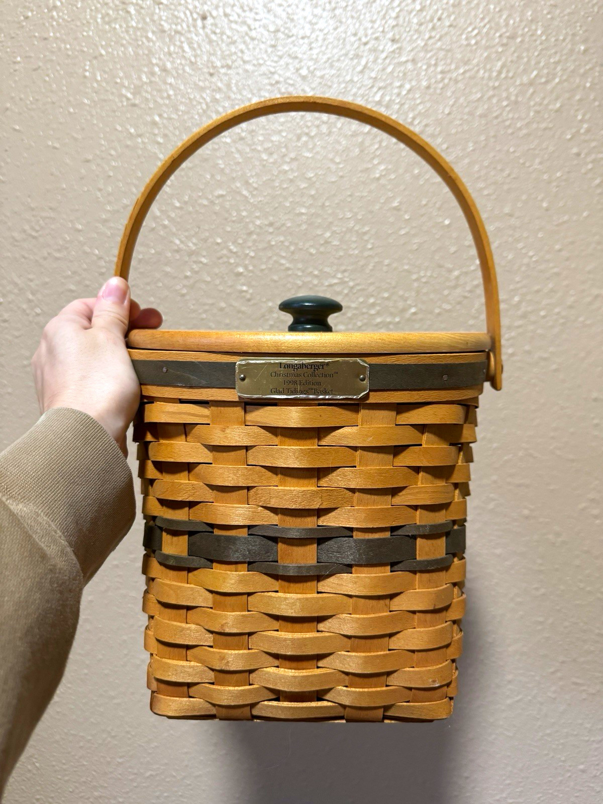 Longaberger 1998 Christmas Small Rectangular Storage Basket w Lid Handle Liner Longaberger 1998 Christmas Small Rectangular Storage Basket w Lid Handle Liner
