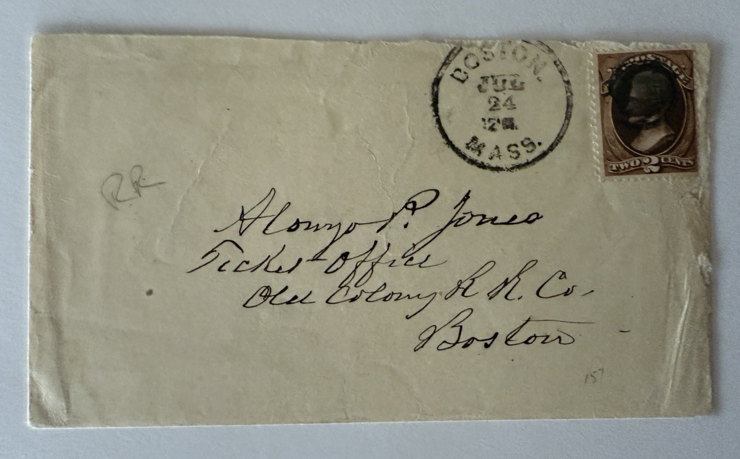 1874 Old Colony Railroad Company Boston Massachusetts Letter & Postal Cover 2c