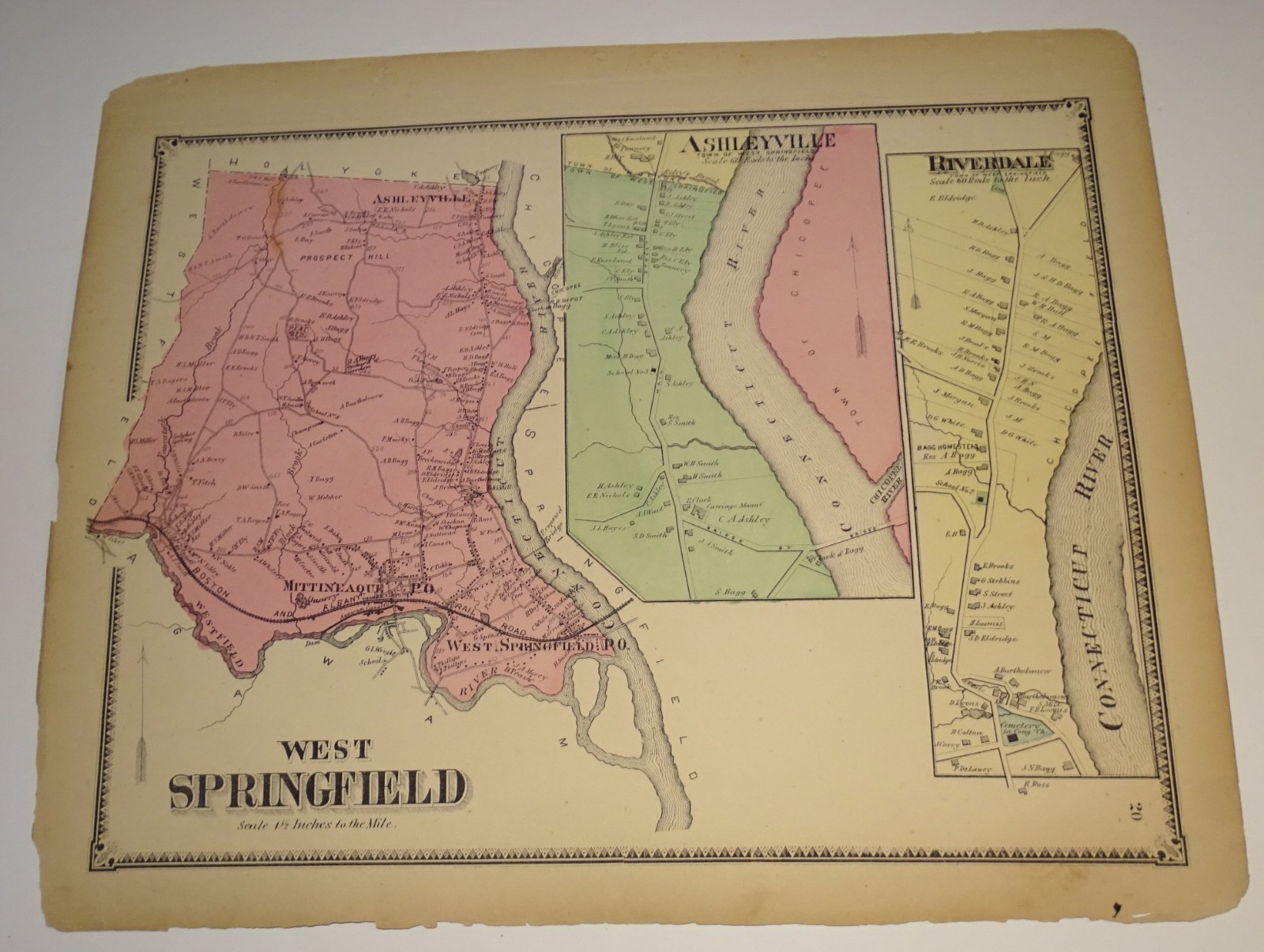 1871 WEST SPRINGFIELD MASS. Map (13x15\