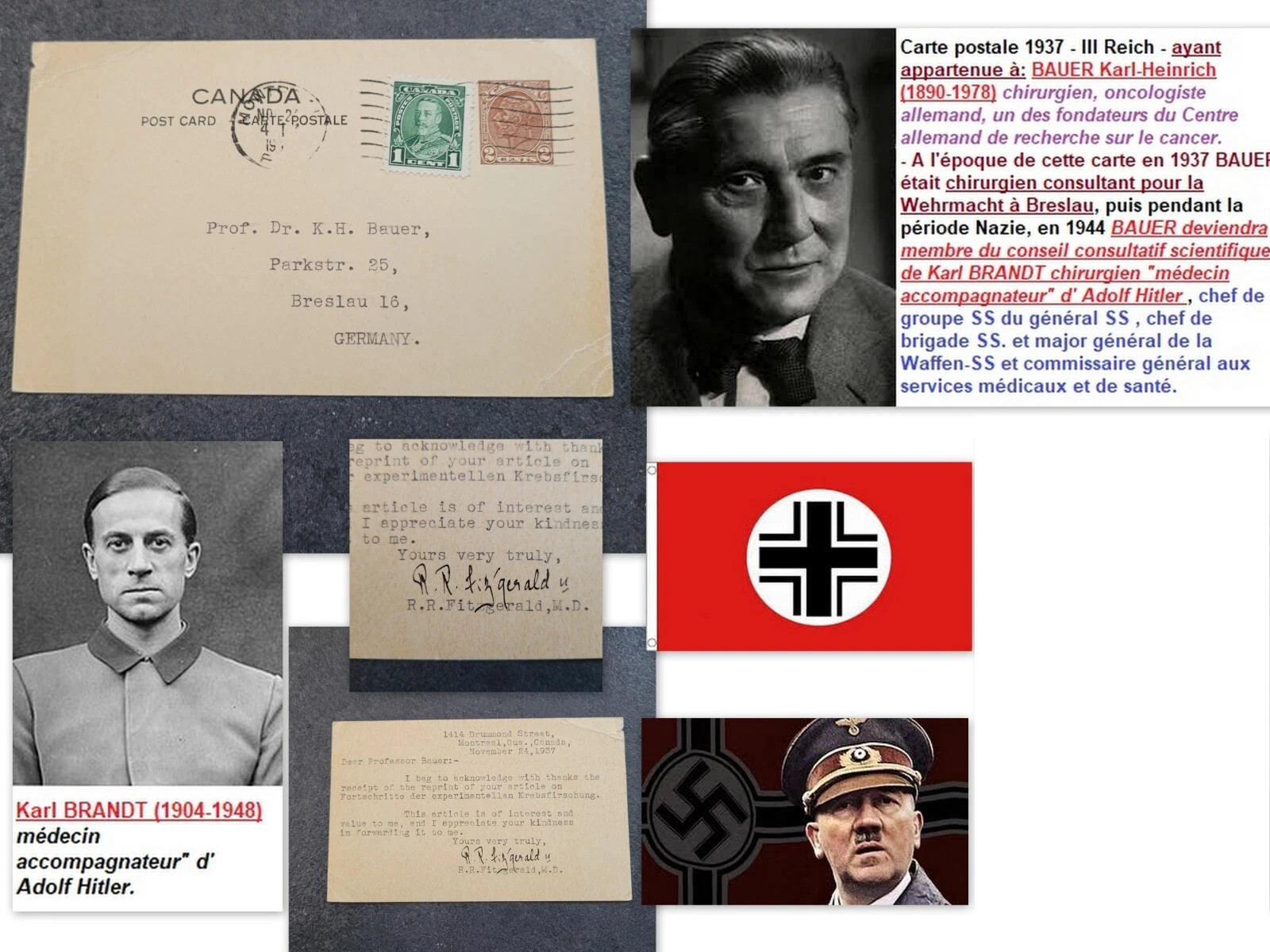1937 card to BAUER K.H (1890-1978) oncologist, from the council BRANDT doctor HITLER
