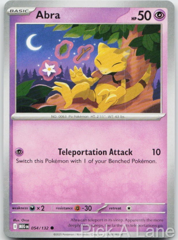 Abra 054/132 Common Mega Evolution Pokemon Near Mint Abra 054/132 Common Mega Evolution Pokemon Near Mint