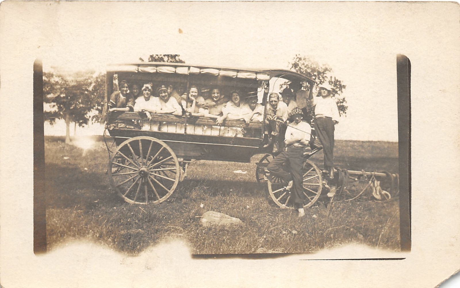 G80/ Interesting RPPC Postcard c1910 Fun Wagon People Stuffed Inside 28