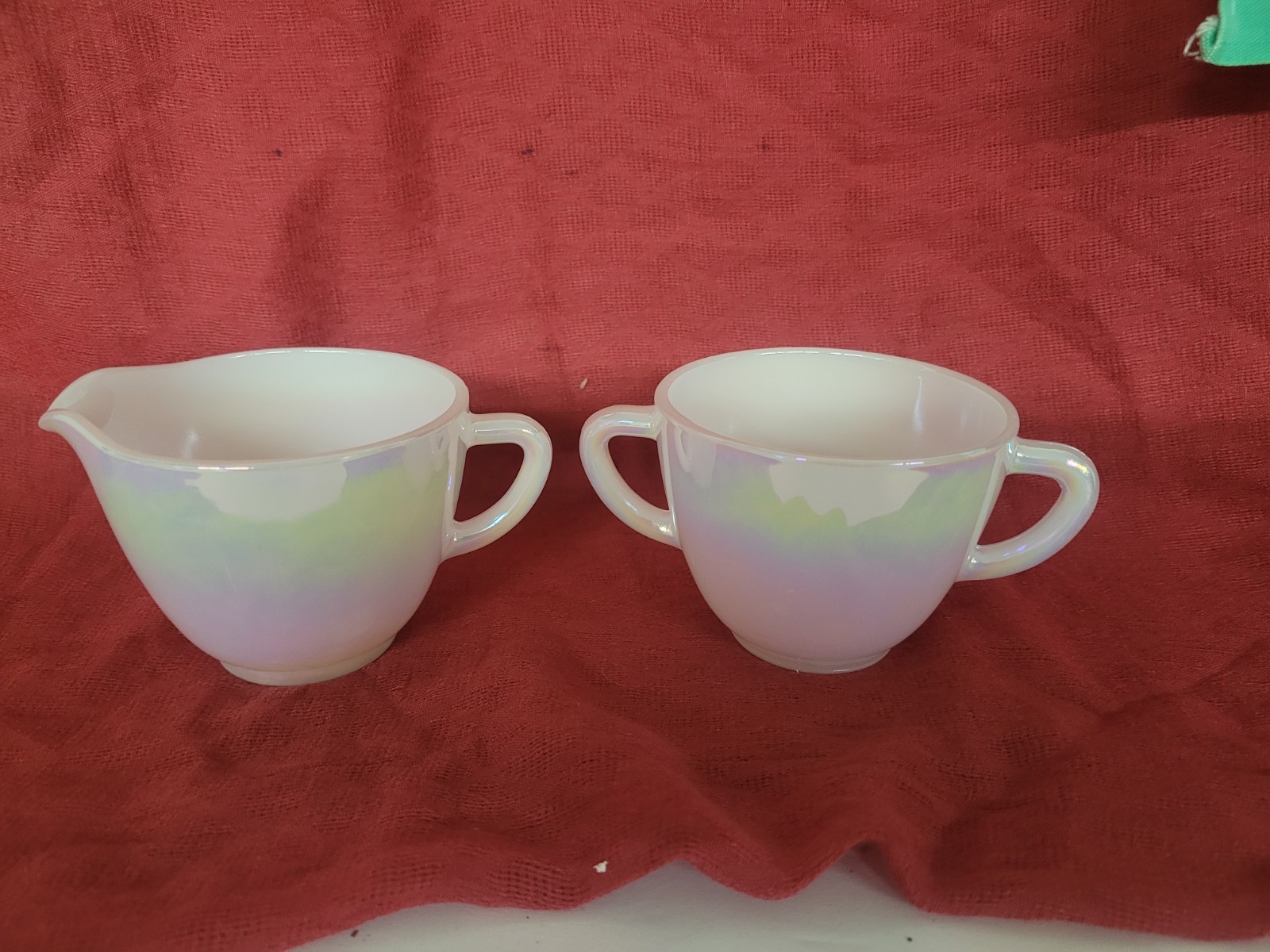 Federal Glass Moonglow White Iridescent Milk Glass Creamer and Sugar Bowl