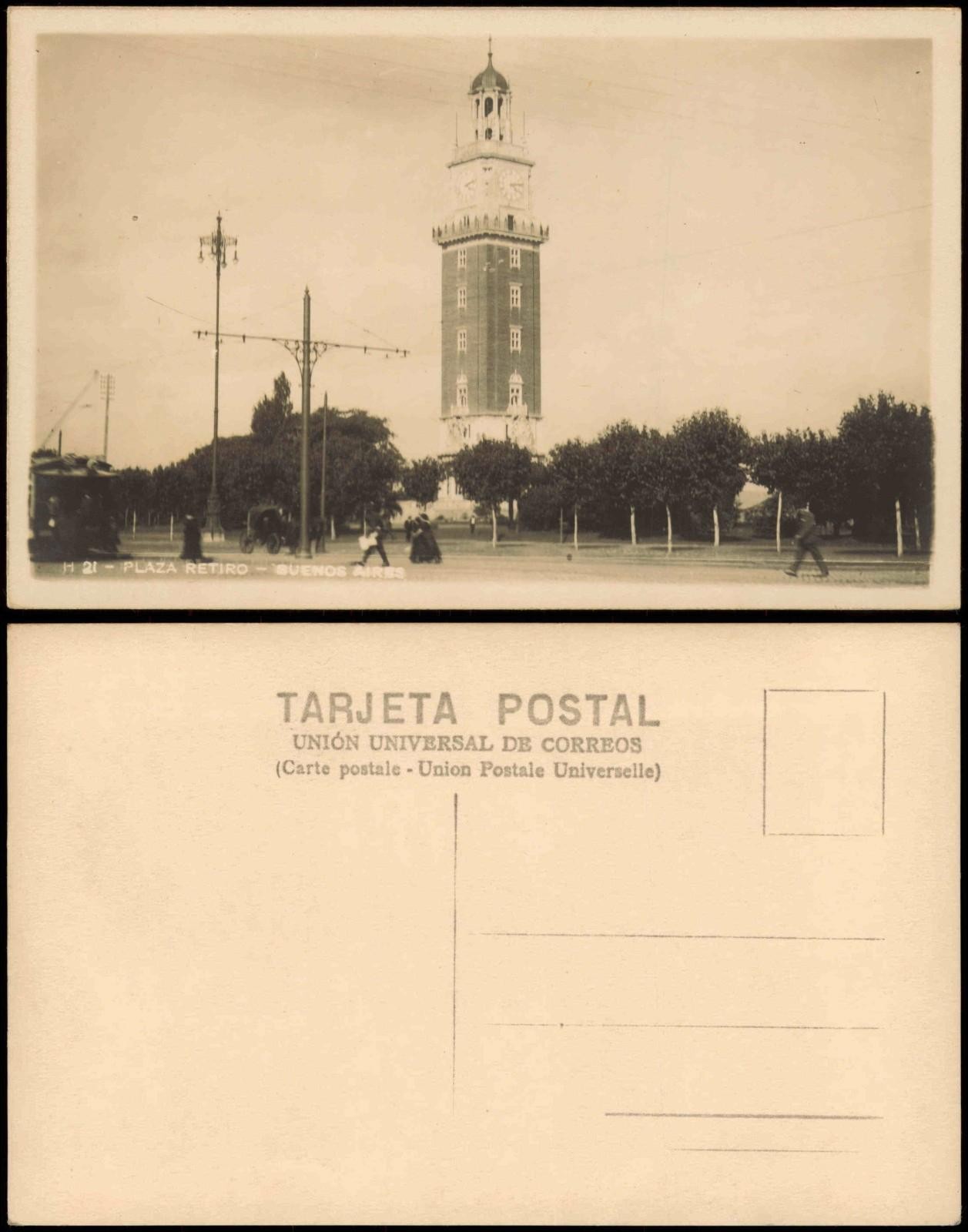 Postcard Buenos Aires Plaza Retiro, Street View, Tower Building 1930