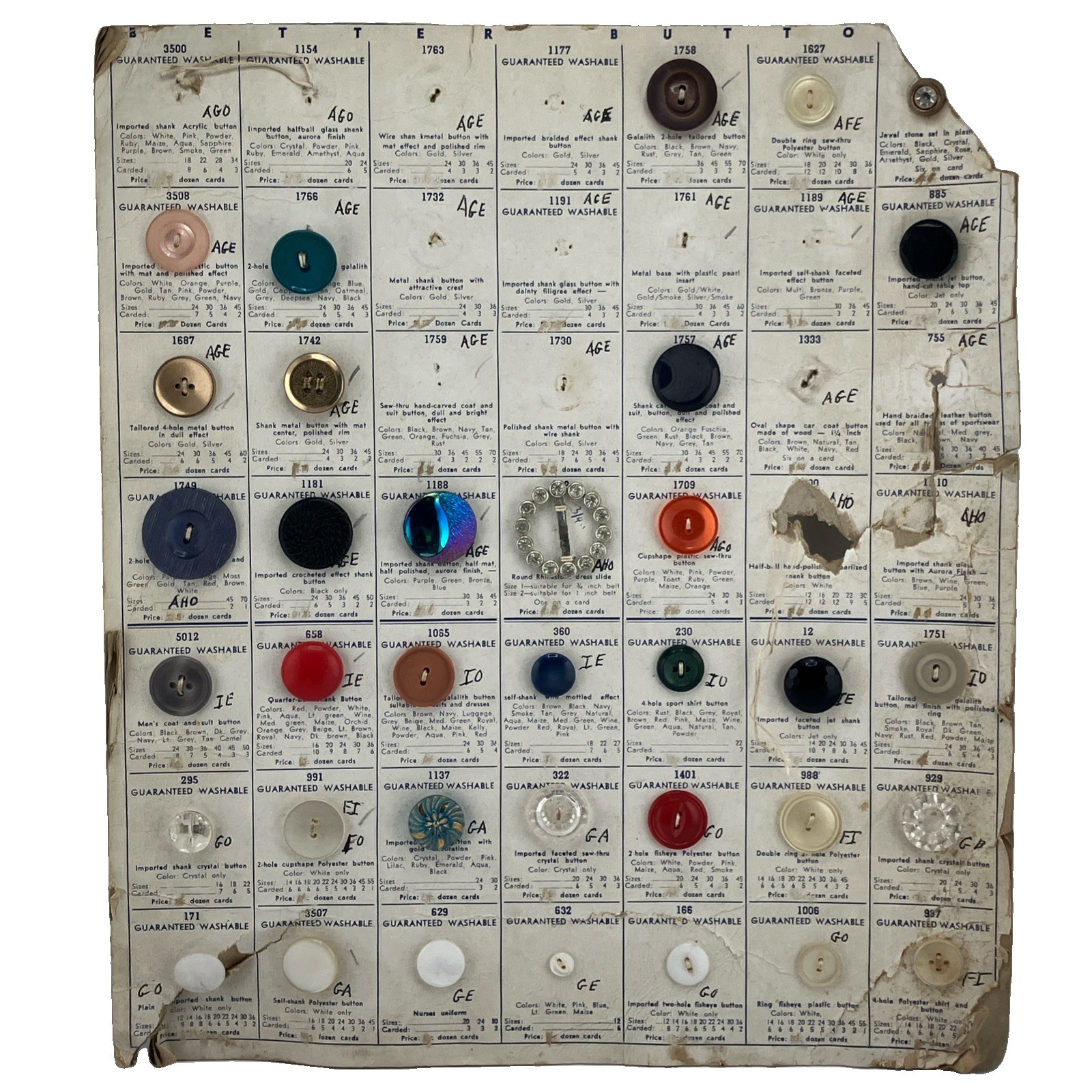 1960s Salesman Sample Button Card Plastic Buttons Streamline Lots of Detail