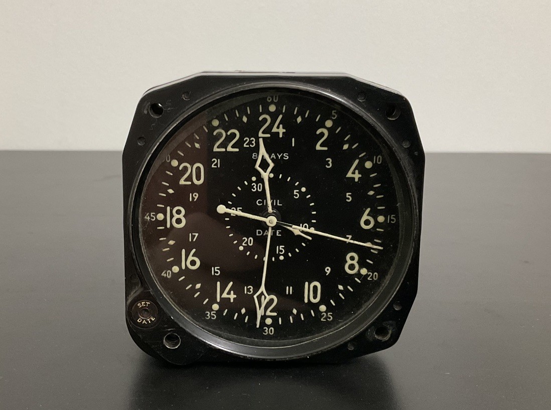 Waltham Watch Co 8-Day Date Clock CDIA Aircraft Cockpit Vintage WW2 Era Running