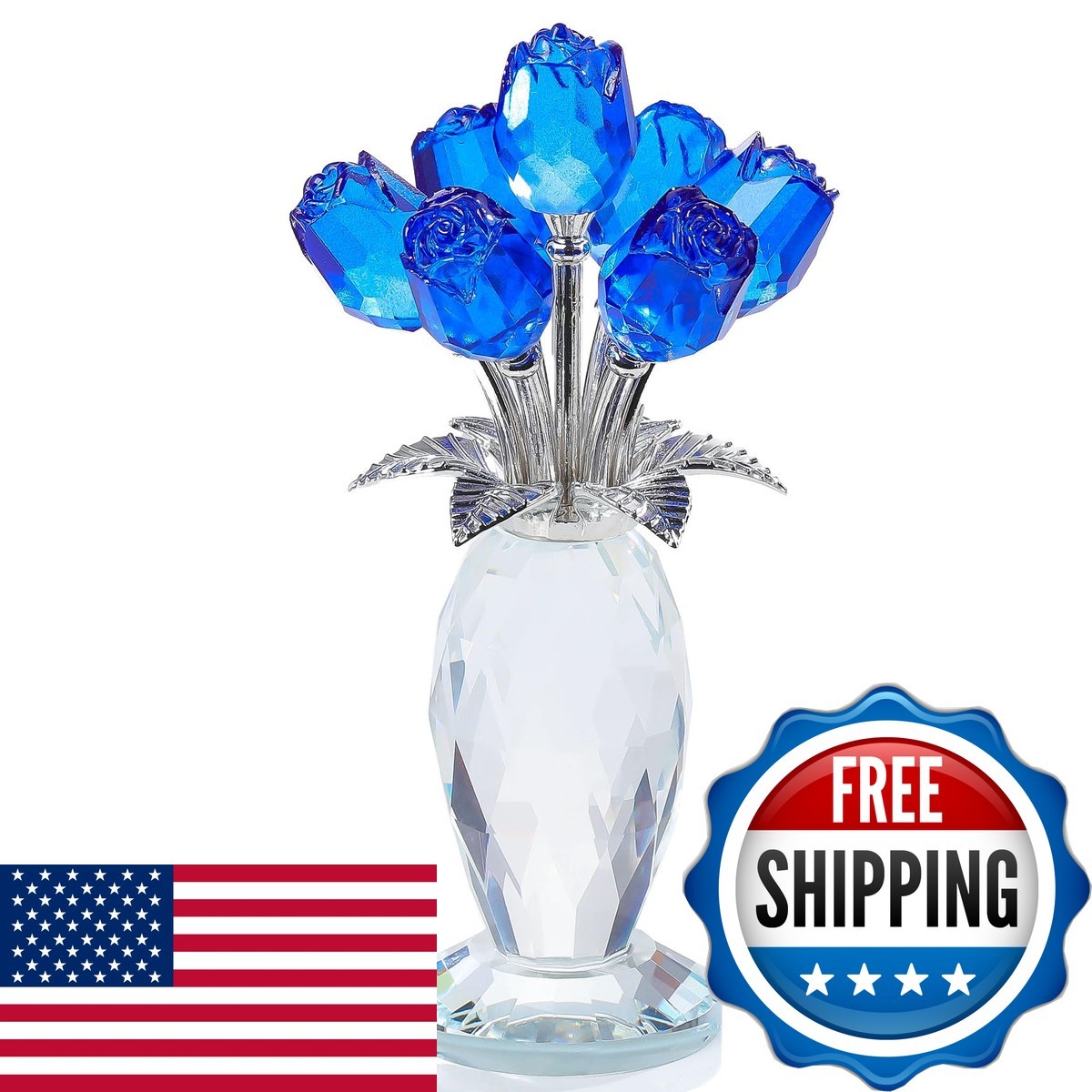 Movdyka Blue Rose Crystal Flower Figurine